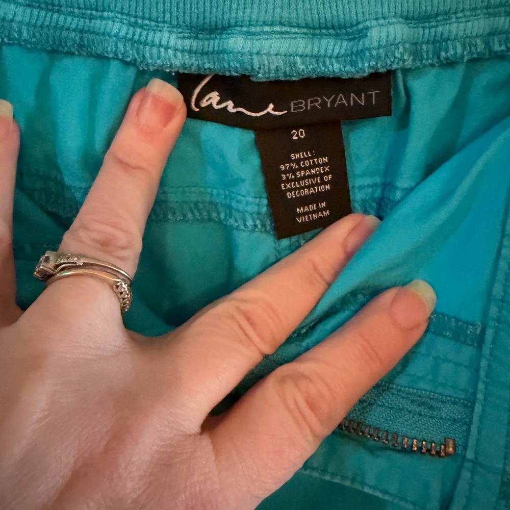 Lane Bryant Turquoise Cargo Capri with Drawstring - Picture 2 of 8